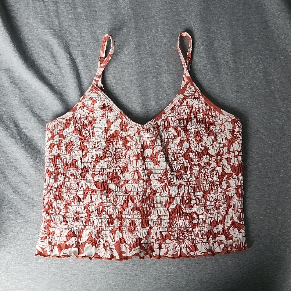 AE floral smocked cami crop top